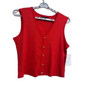 Calligraphie Ribbed Top Women XL Red New Starfish Button V-Neck SP26M-A1015
